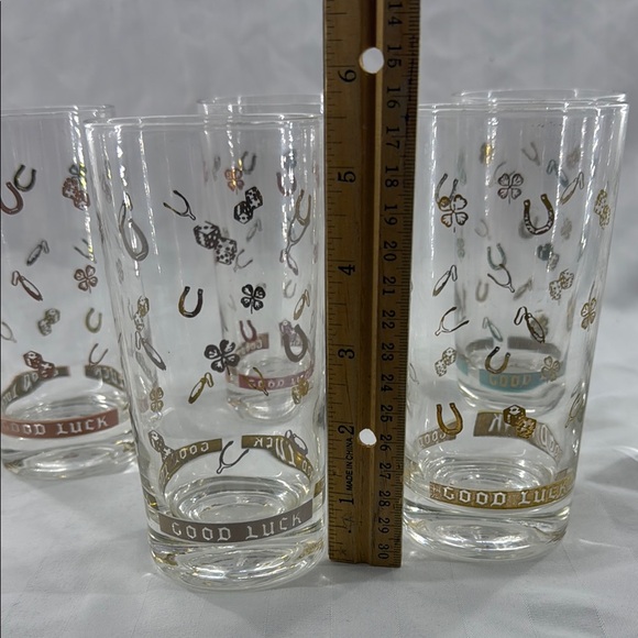 Good Luck Themed Glasses Set Vintage MCM - Picture 2 of 9
